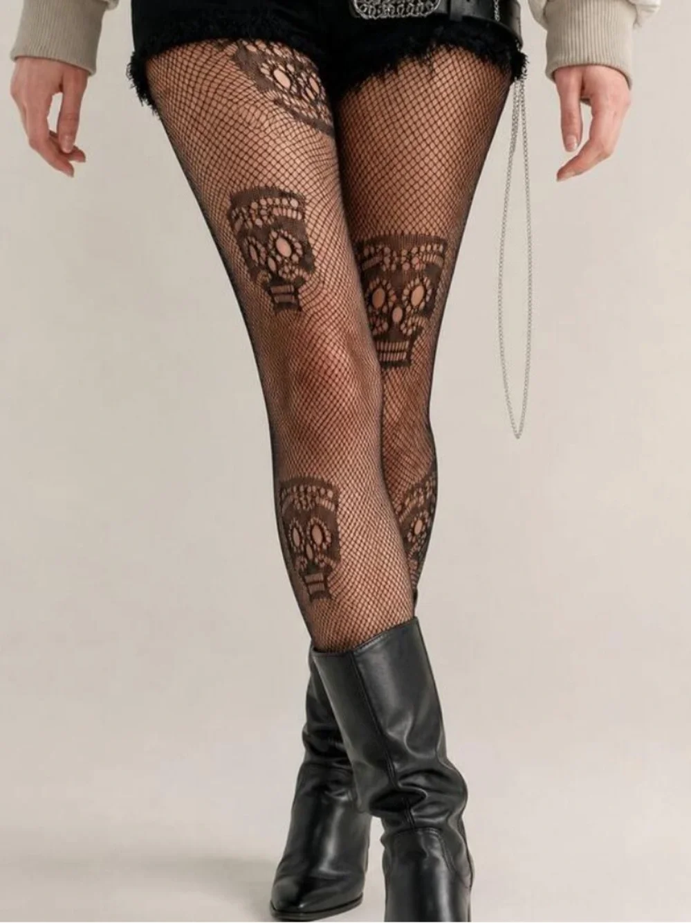 Black Skull Fishnet Tights - Women Accessories